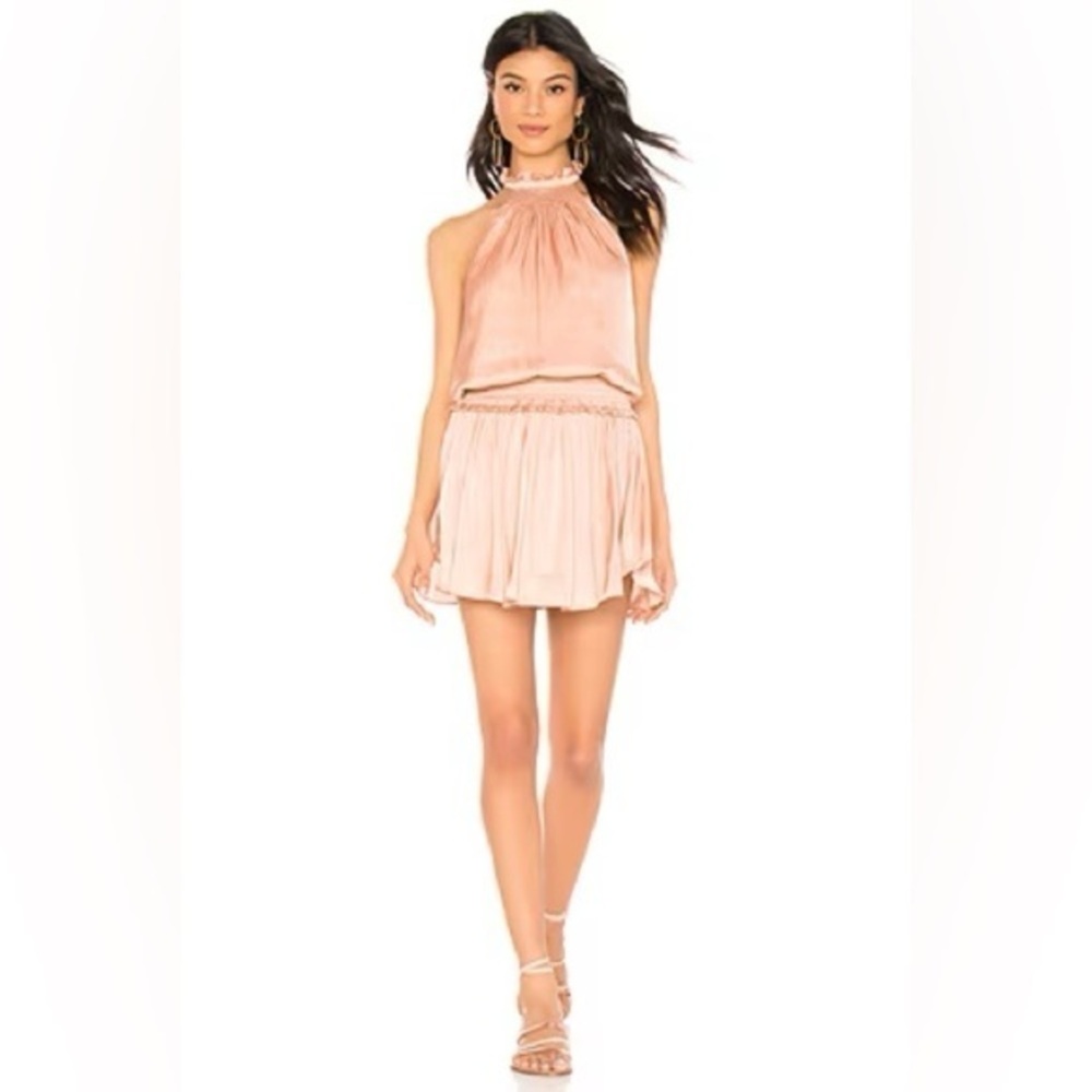 Blue Life Rima Smocked Mini Dress Pink Satin Crepe Women's Size S Revolve